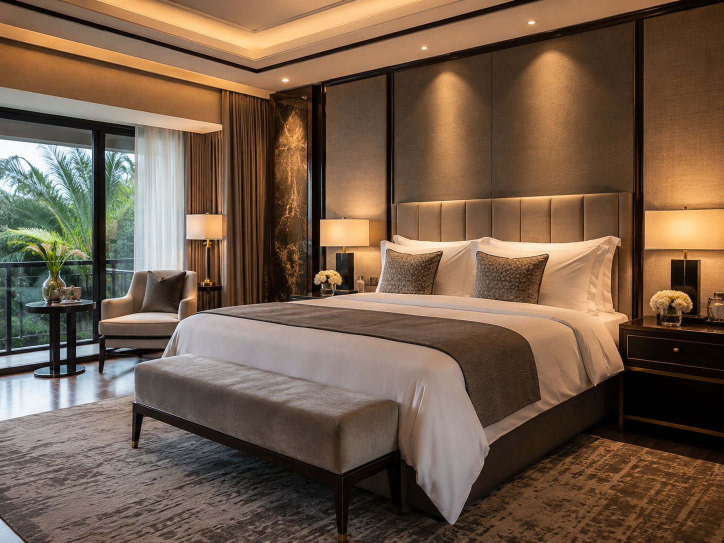 Chambre d'hôtel préparée avec linge blanc